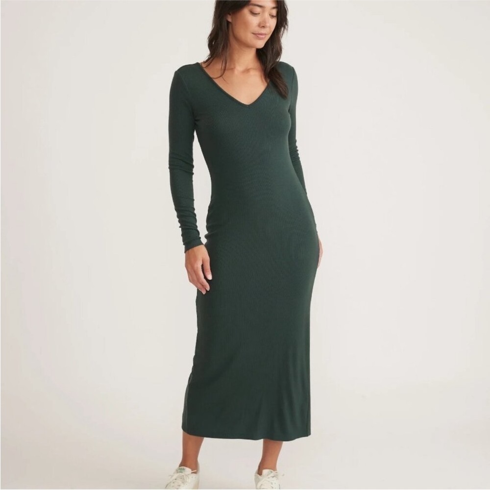 Marine Layer | Women's Lexi Rib V-Neck Maxi Dress Size Large Green Gables NWT